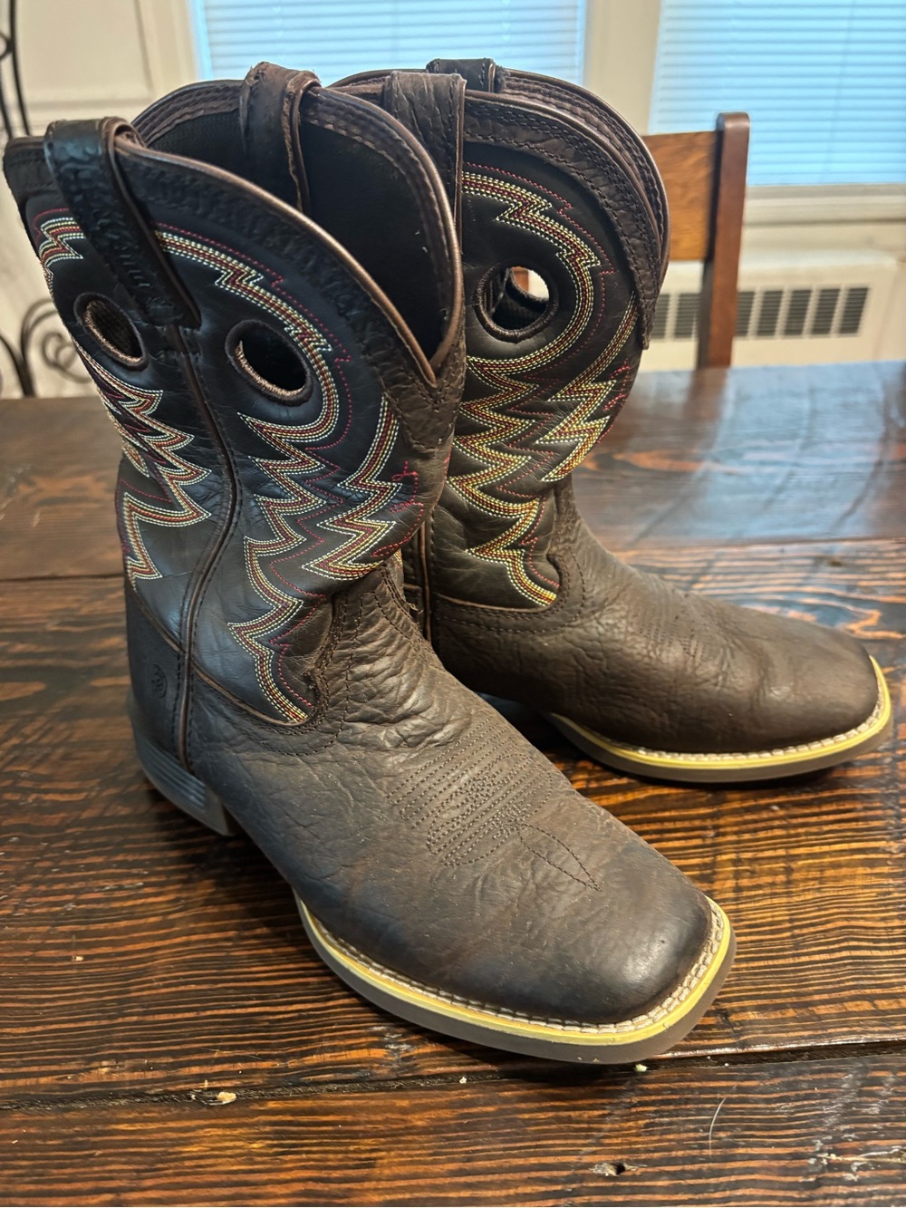 Big Boy Durango Brown Leather Western Cowboy Boots - Multicolor Stitch Detail